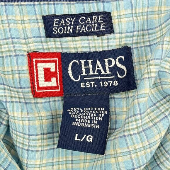 Chaps Men’s Easy‑Care Short‑Sleeve Plaid Shirt L/G (2XL Fit) Blue/Grey/Cream - Picture 6 of 7
